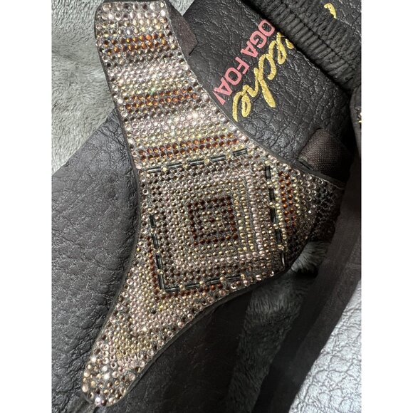 Women’s 9 Skechers Sandals Brown Gold Jeweled Meditation Sweet Rock Thong Yoga - Picture 2 of 6